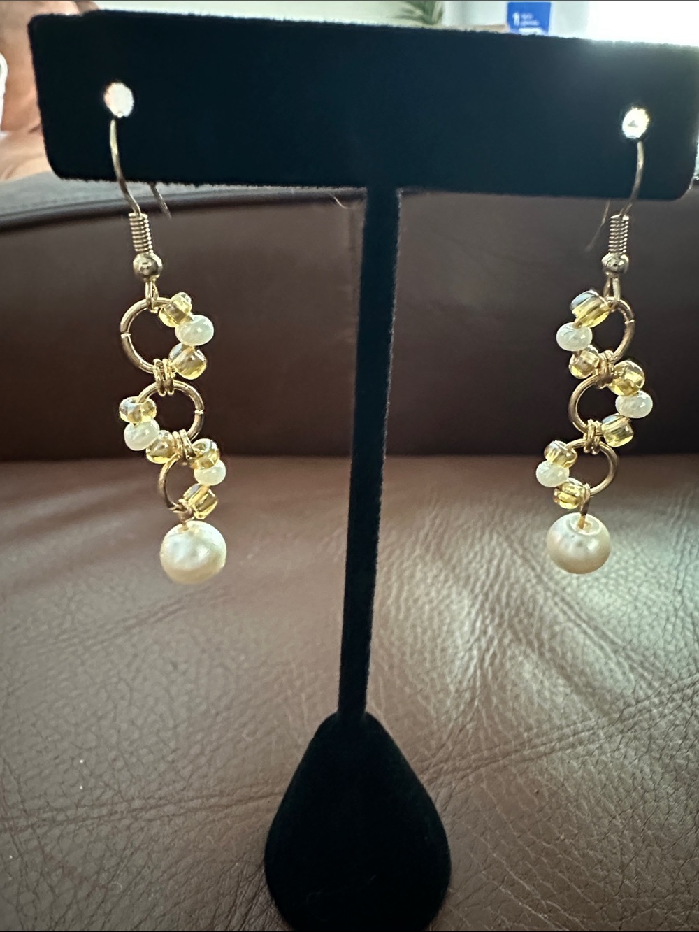 Gold Pearl Drop Earrings with Crystal Accents
